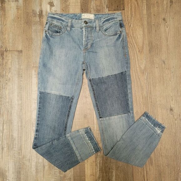 Free People Jeans Womens 25 Blue Patchwork Skinny Button Fly 25 Cotton Blend - Picture 1 of 8